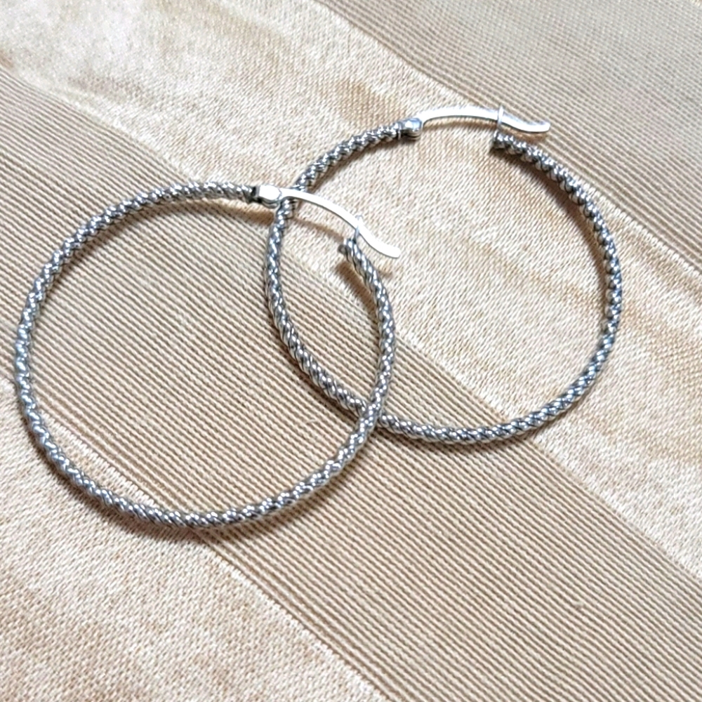 Vintage Sterling Silver Twisted Rope Hoop Earrings